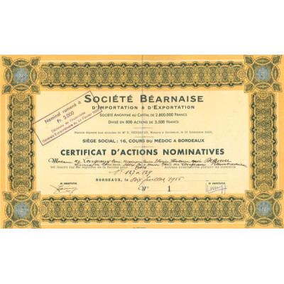 Sté Béarnaise d'Importation et d'Exportation (CN Act 3500F)