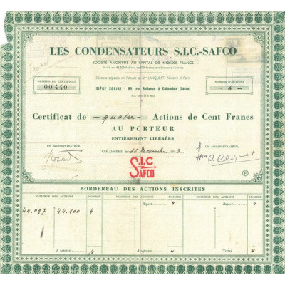 Les Condensateurs S.I.C.-Safco (CN Act 100F)