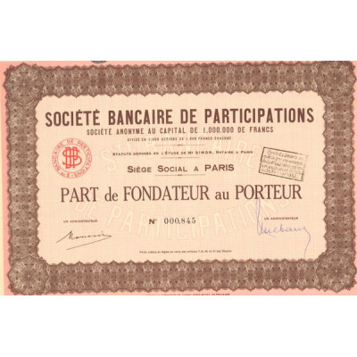 Sté Bancaire de Participations (PF 1000F)