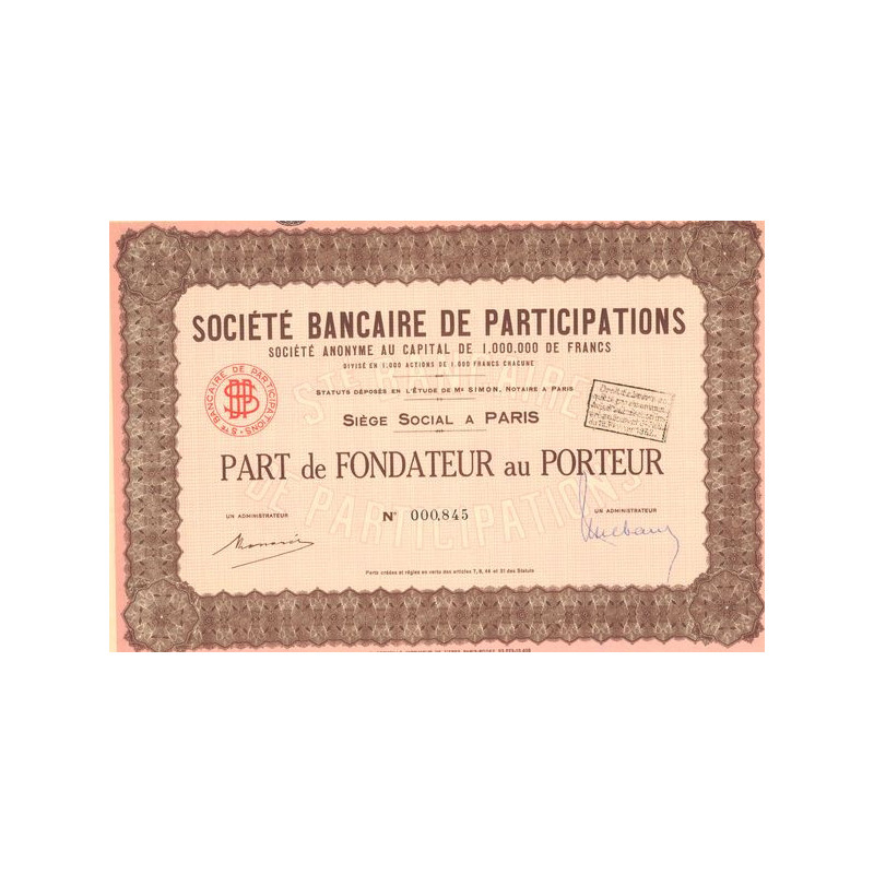 Sté Bancaire de Participations (PF 1000F)