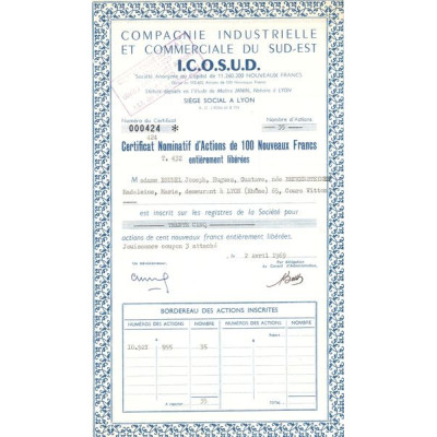 Cie Industrielle et Commerciale du Sud-Est I.C.O.S.U.D. (CN Act 100NF)