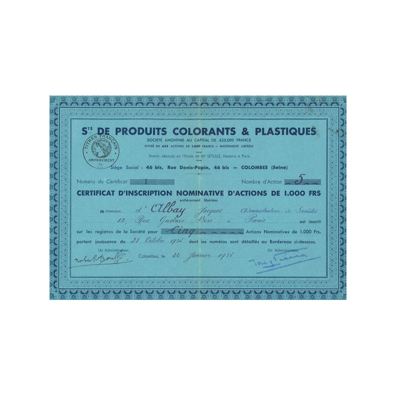Sté de Produits Colorants & Plastiques (CN Act 1000F)