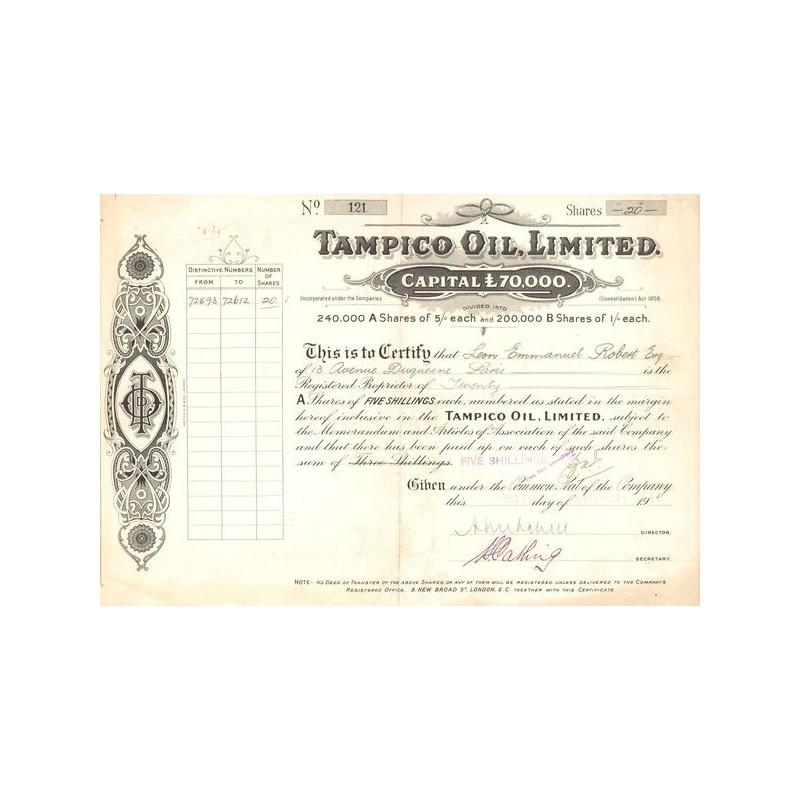 Tampico Oil Ltd (CN Act A 5£ & B 1£)