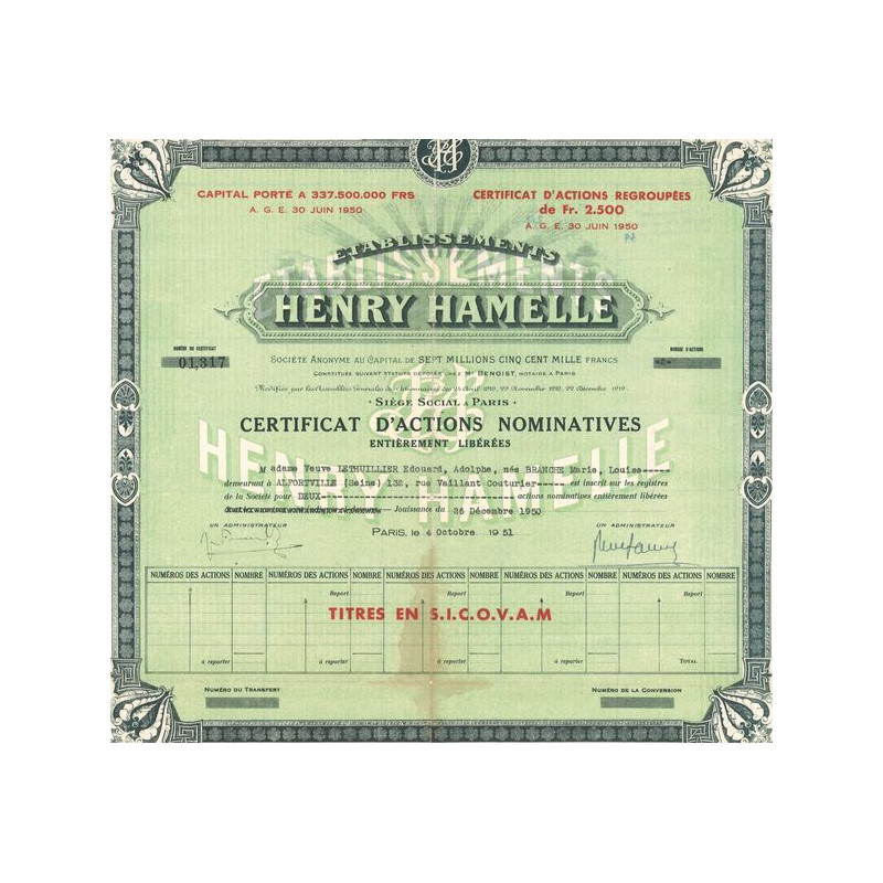 Etablissements Henry Hamelle (Certif Nomin)