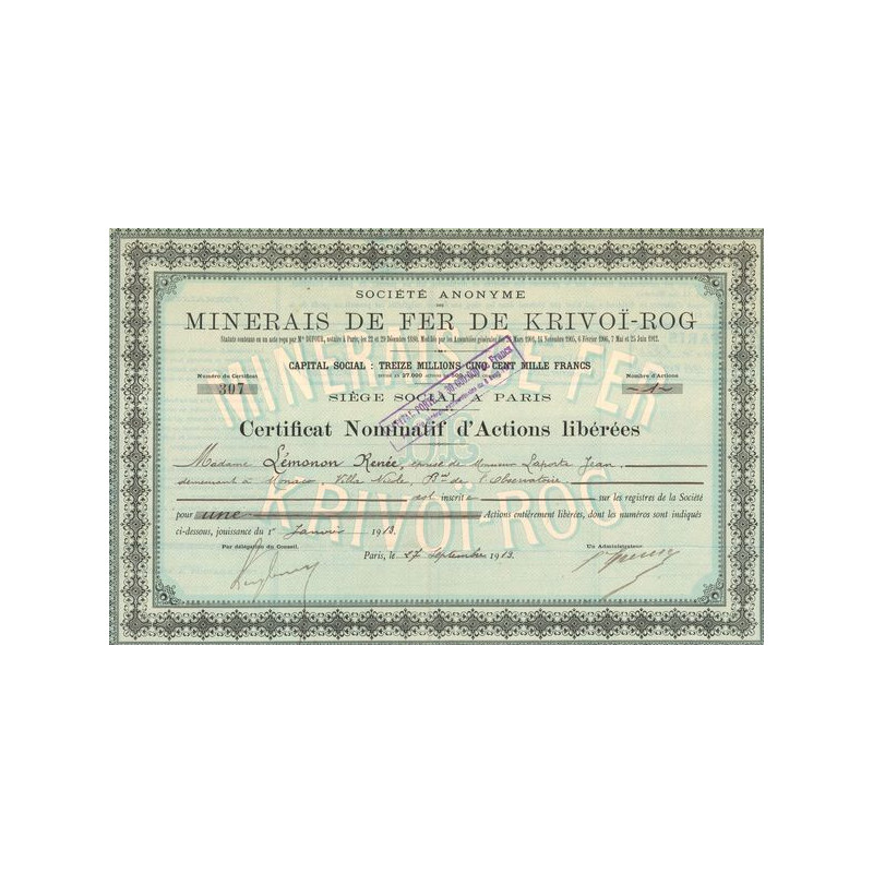 S.A des Minerais de Fer de Krivoï-Rog (CN Act 500F)