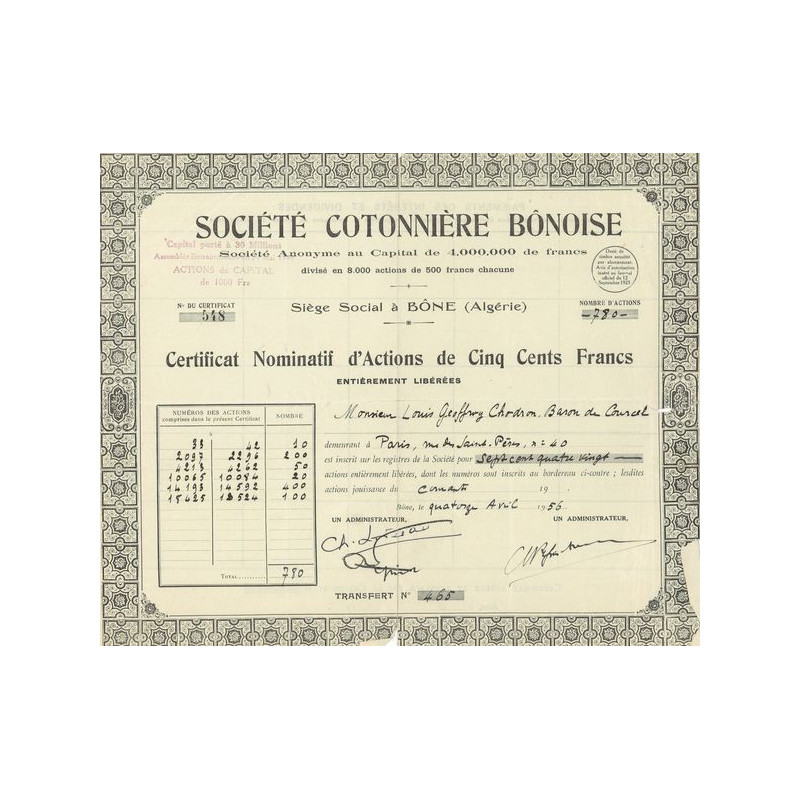 Sté Cotonnière Bônoise (CN Act 500F)