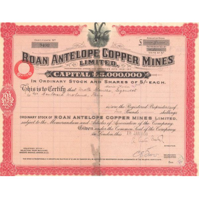 Roan Antelope Copper Mines (certif nomin) (Capital 05 000 000)