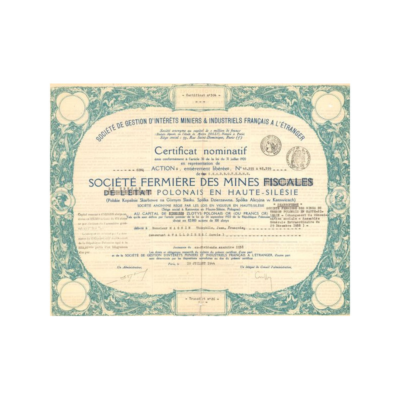 Sté de Gestion d'Intérêts Miniers & Industriels Français à l'Etranger (CN Act 100F Or)