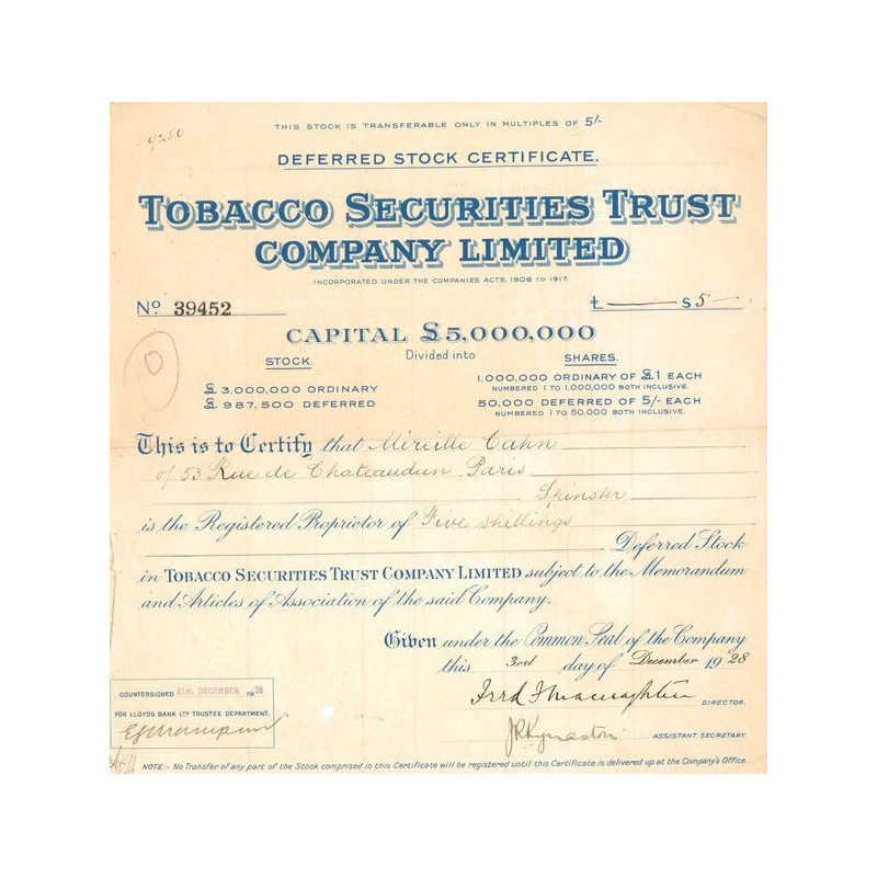 Tobacco Securities Trust Cy Ltd (CN Act 1£)
