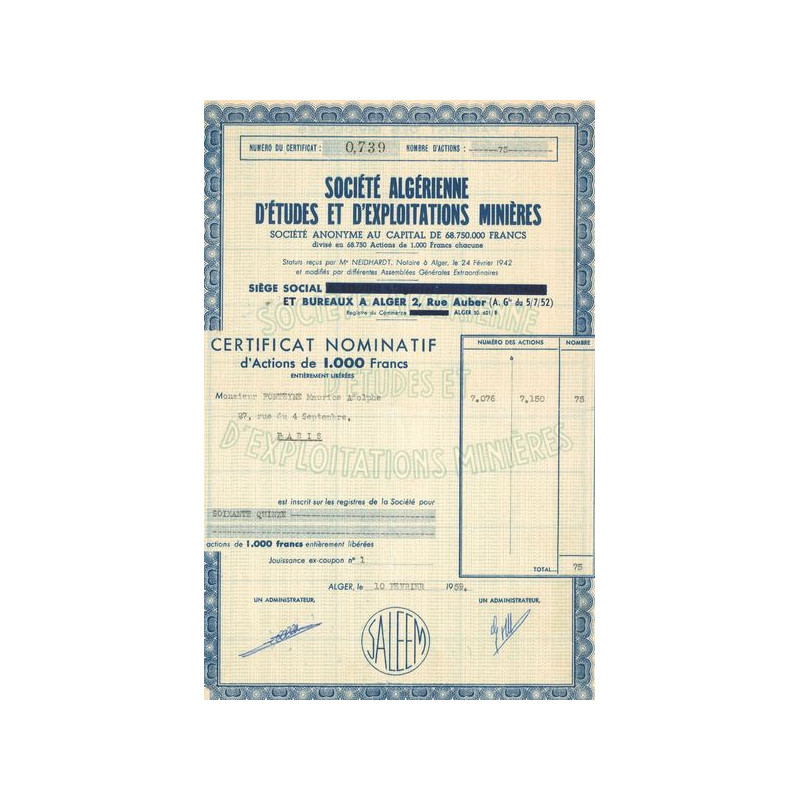 Sté Algérienne d'Etudes et d'Exploitations Minières (CN Act 1000F)