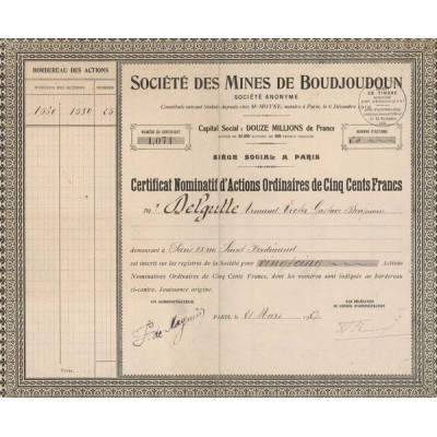 Sté des Mines de Boudjoudoun (CN Act O 500F) Gris