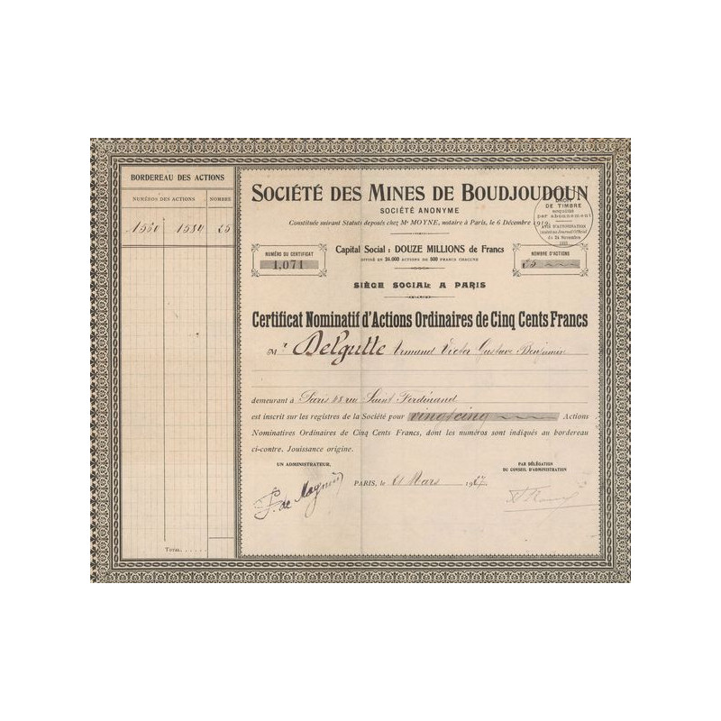 Sté des Mines de Boudjoudoun (CN Act O 500F) Gris