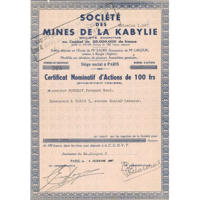 Sté des Mines de la Kabylie (CN Act 100F)