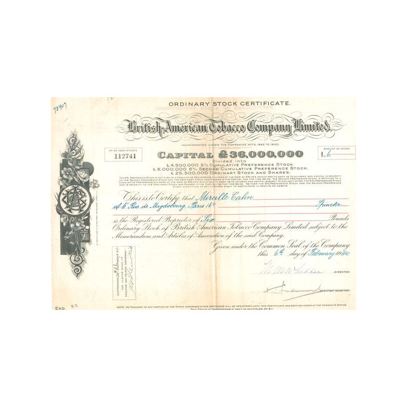 British American Tobacco Cy Ltd (CN Act 6£) 1940