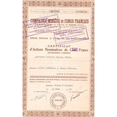 Cie Minière du Congo Français (CN Act 100F)
