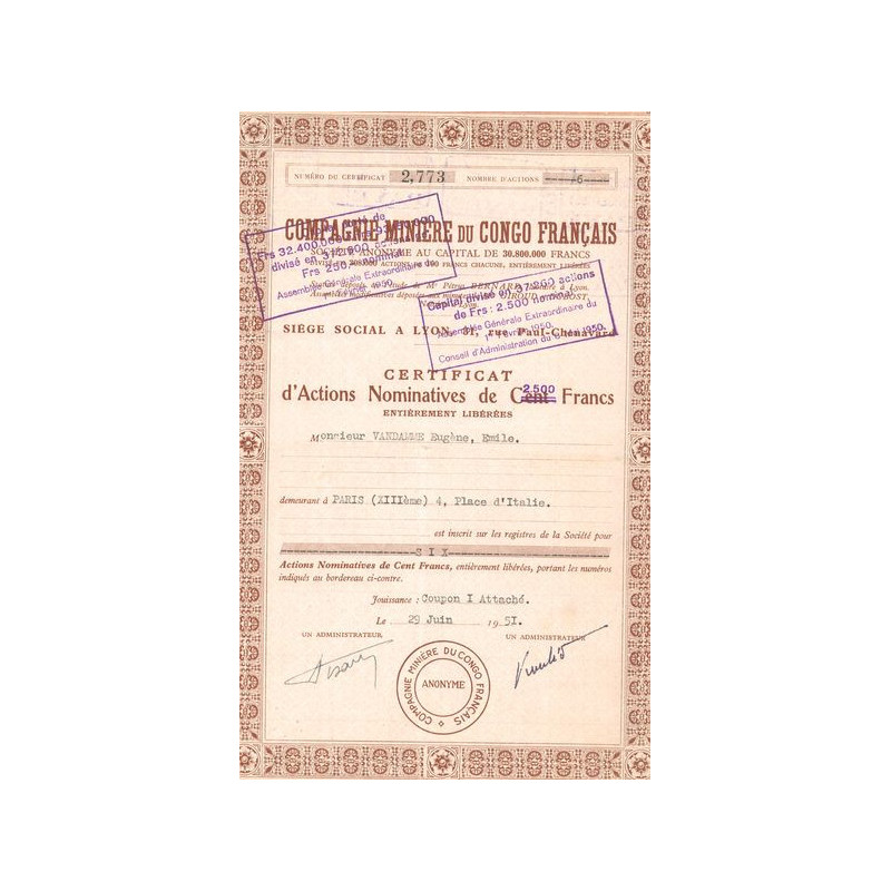 Cie Minière du Congo Français (CN Act 100F)