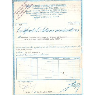 Sté Française des Mines d'Or de Transylvanie (CN Act 100F)