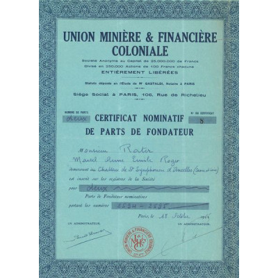 Union Minière & Financière Coloniale (CN PF 100F)