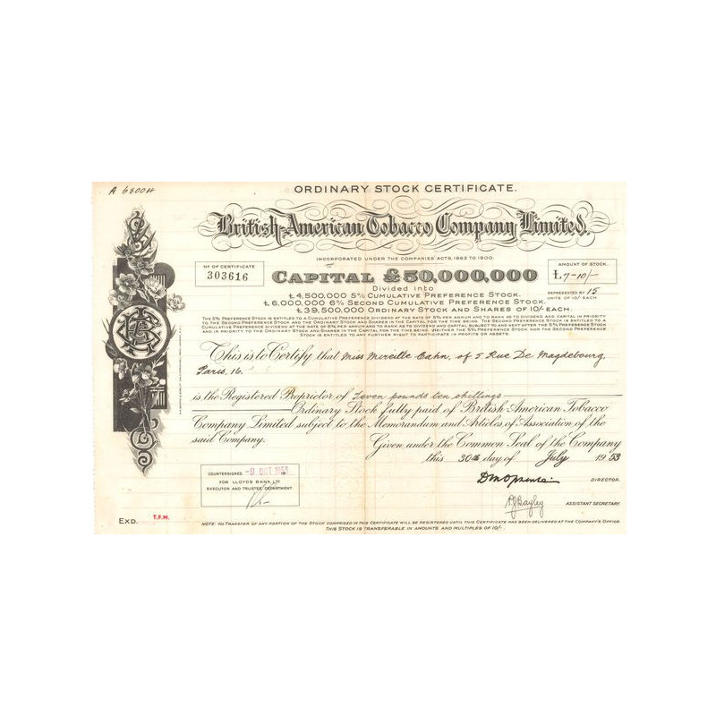 British American Tobacco Cy Ltd (CN Act 7.1£) 1953