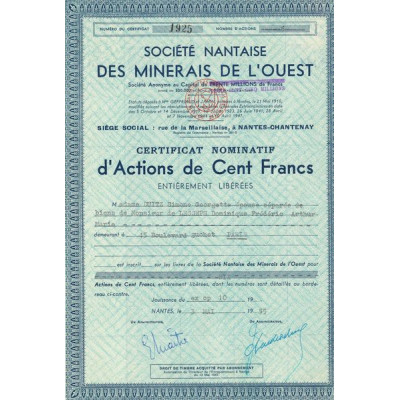 Sté Nantaise des Minerais de l'Ouest (CN Act 100F)