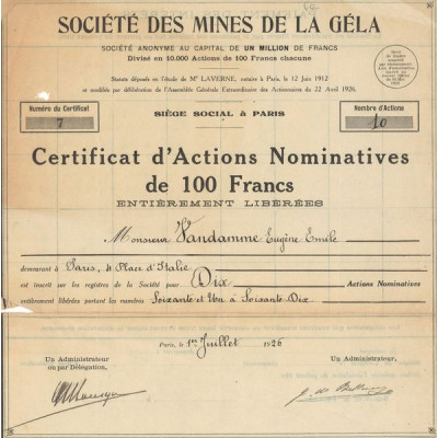 Sté des Mines de la Géla (CN Act 100F)