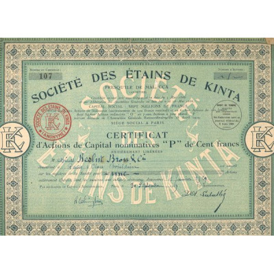 Sté des Etains de Kinta (CN Act P 100F)