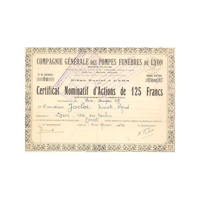 Sté Gale des Pompes Funèbres de Lyon (CN Act 125F)