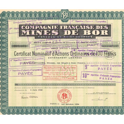 Cie Française des Mines de Bor - Concession Saint-Georges (CN Act O 100F)