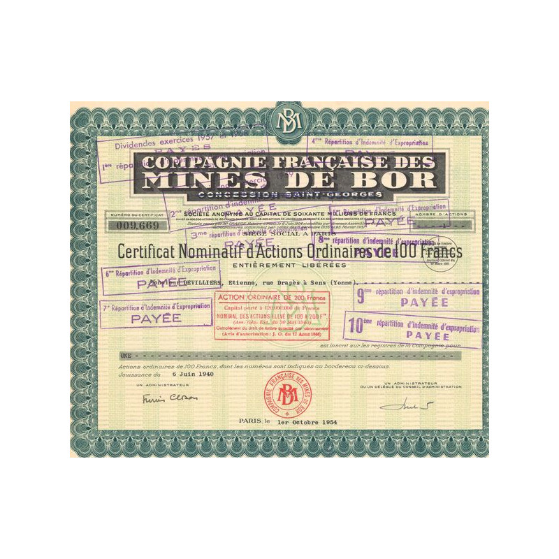 Cie Française des Mines de Bor - Concession Saint-Georges (CN Act O 100F)