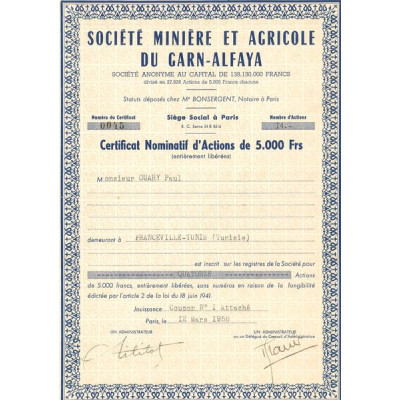 Sté Minière et Agricole du Garn-Alfaya (CN Act 5000F)