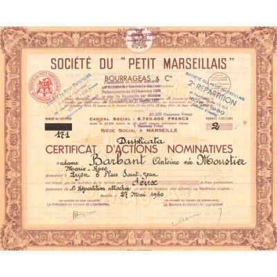 Sté du "Petit Marseillais" - Bourrageas & Cie (CN Act 100F)