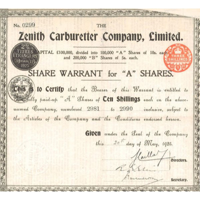 The Zenith Carburetter Cy Ltd (CN Act A 10£) Blanc