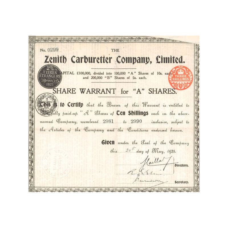 The Zenith Carburetter Cy Ltd (CN Act A 10£) Blanc