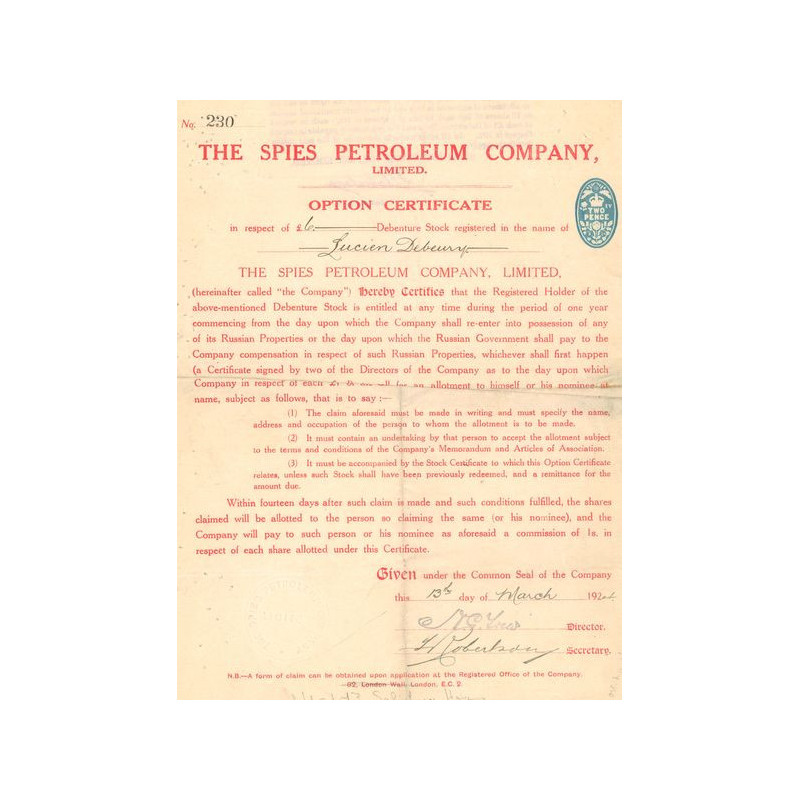 The Spies Petroleum Cy Ltd (CN Option)