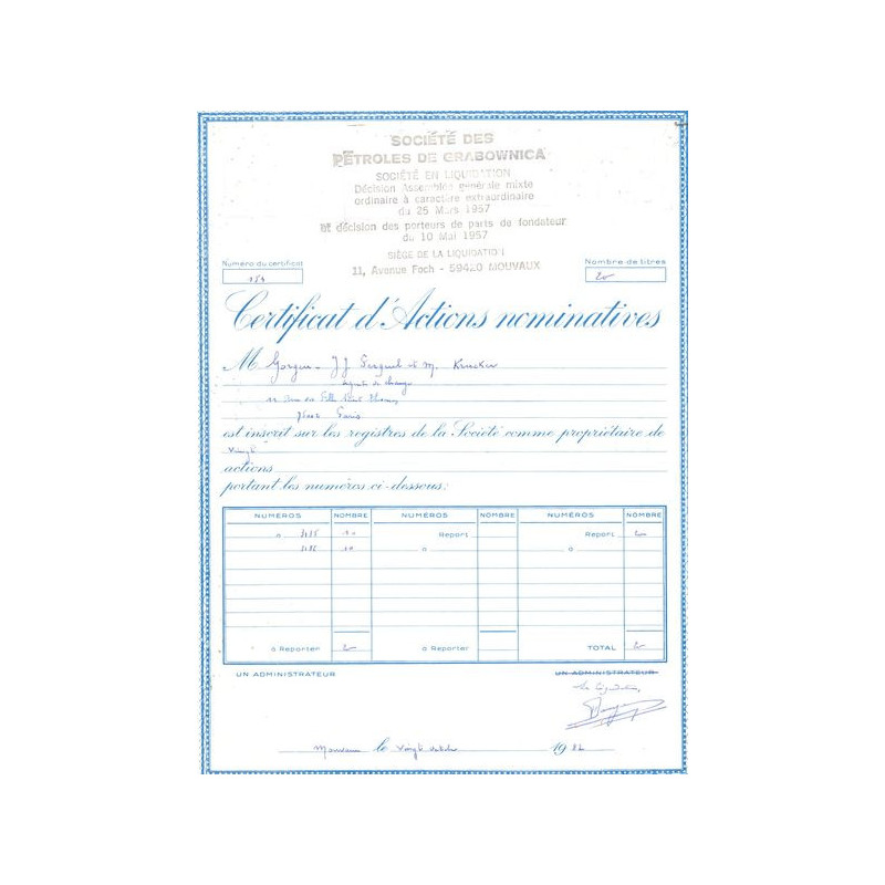 Sté des Pétroles de Grabownica (CN 20 Act)