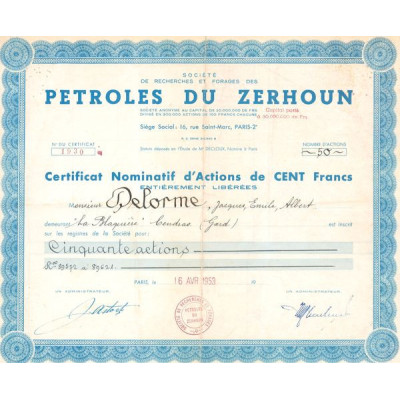 Sté de Recherches et Forages des Pétroles du Zerhoun (CN Act 100F)