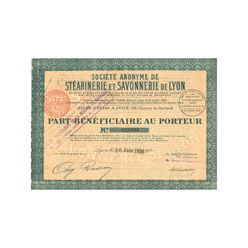 S.A de Stéarinerie et Savonnerie de Lyon (PB 100F)
