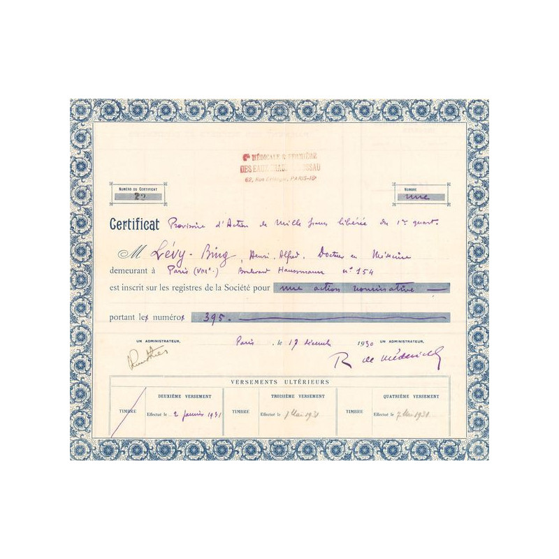 Cie Médicale et Fermière des Eaux Chaudes d'Ossau (Certif Nomin)