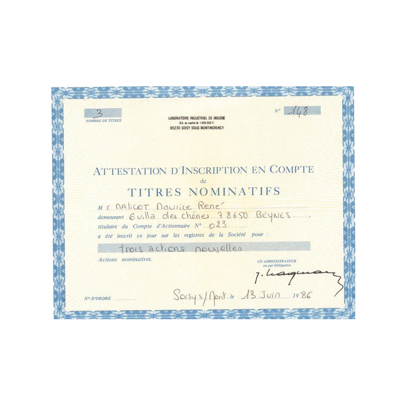 Laboratoire Industriel de Biologie (Certif Nomin)