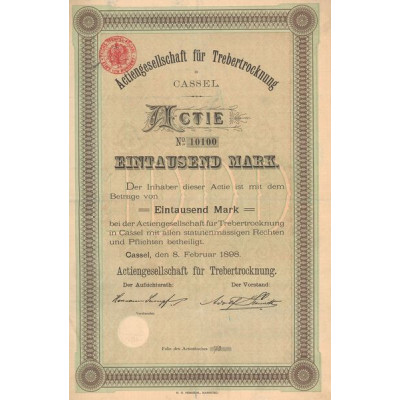 Actiengesellschaft fur Trebertrocknung in Cassel (Act 1000 Mark)