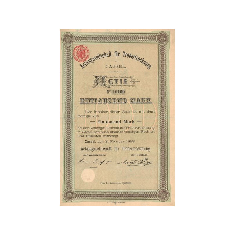 Actiengesellschaft fur Trebertrocknung in Cassel (Act 1000 Mark)