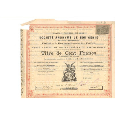 S.A. Le Bon Génie - Vente à Crédit de toutes Espèces de Marchandises (Titre 100 F)