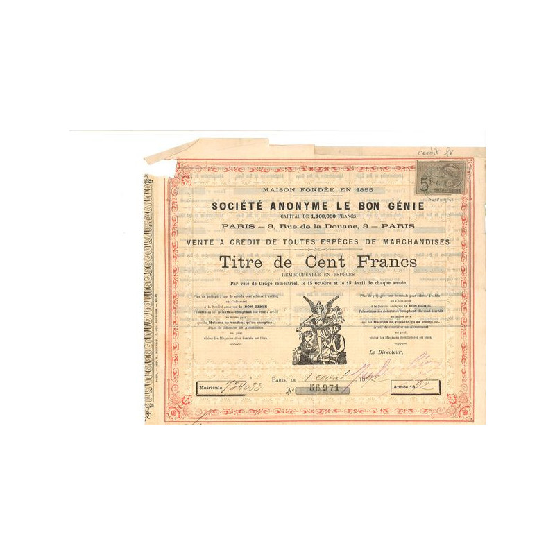 S.A. Le Bon Génie - Vente à Crédit de toutes Espèces de Marchandises (Titre 100 F)