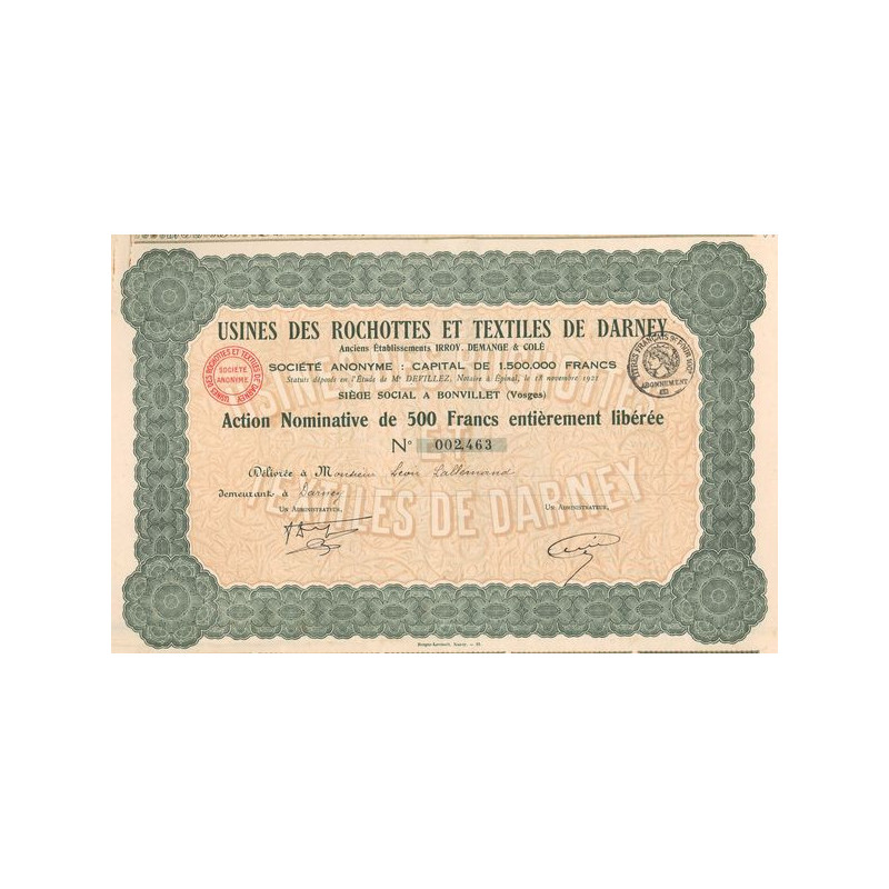 Usines des Rochottes et Textiles de Darney (Act Nomin 500 F)