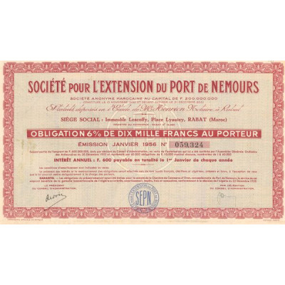 Ste pour l'Extension du Port de Nemours (Obl 6% 10000 F)