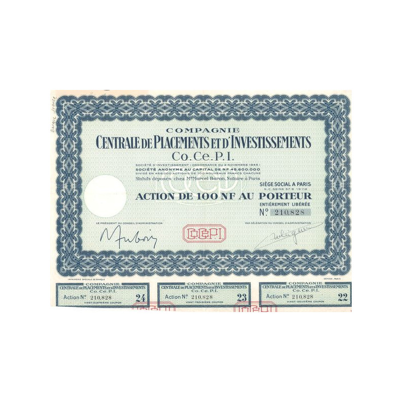 Cie Centrale de Placements et d'Investissements Co (Act 100 NF)