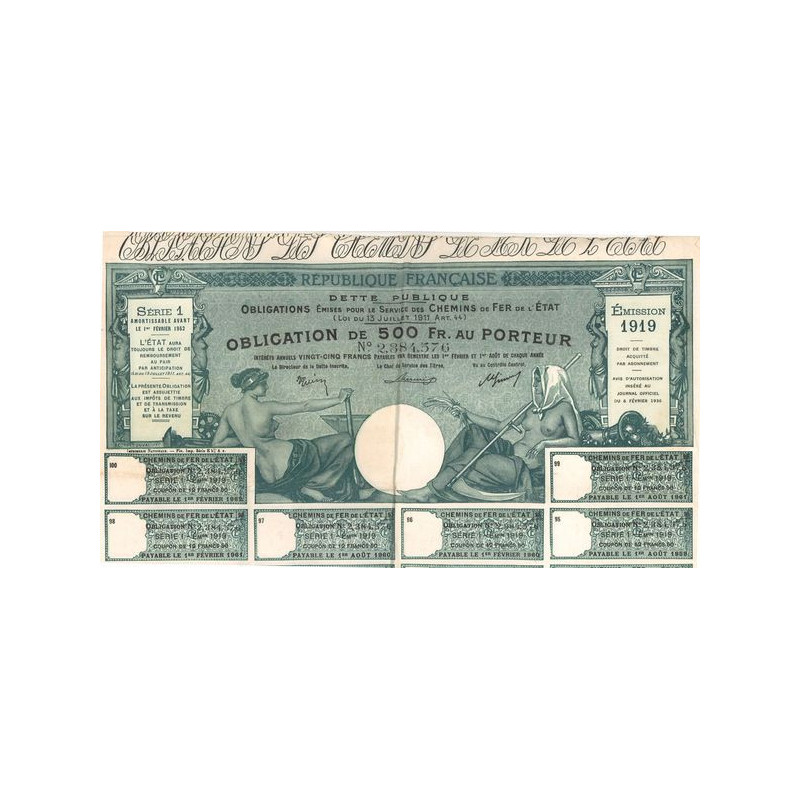 République Française - Dette publique 4% (Rente Obl 500 F)