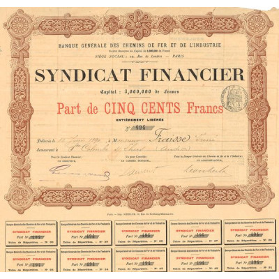 Banque Gale des Chemins de fer et de l'Industrie - Syndicat Financier (Part 500 F)