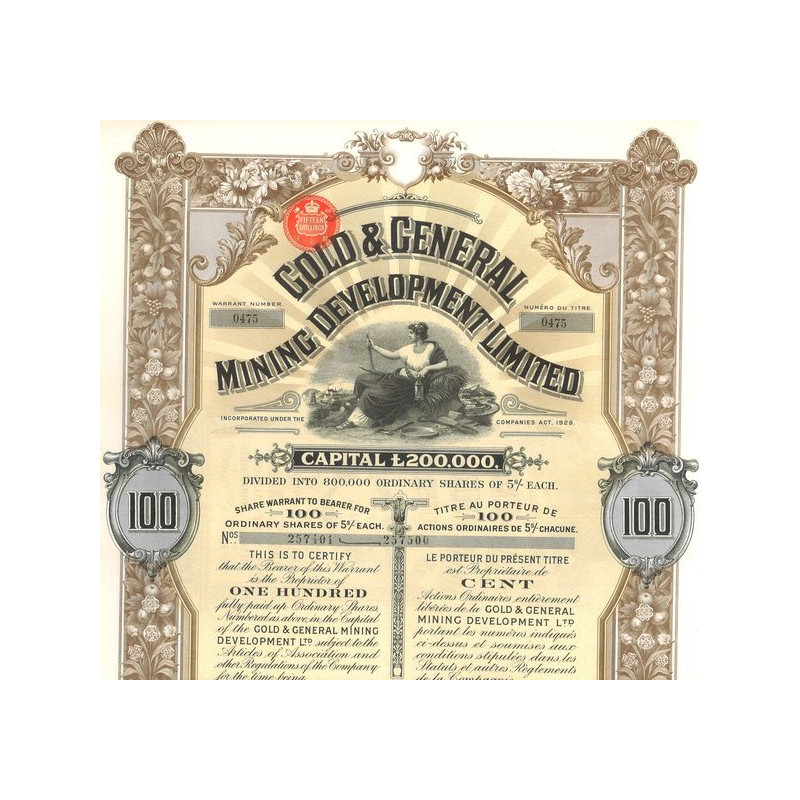 Gold & General - Mining Development Ltd (Titre 100 Act 5s)