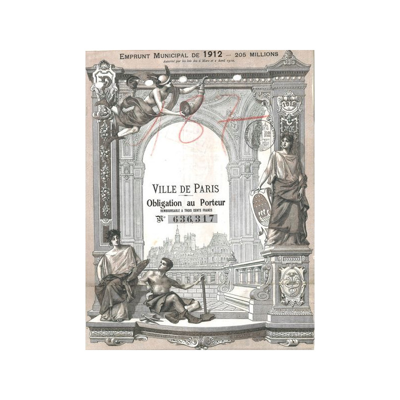 Emprunt Municipal de 1912 - Ville de Paris (Obl 300 F)